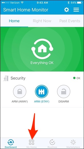 Smartthings home page with my home highlighted