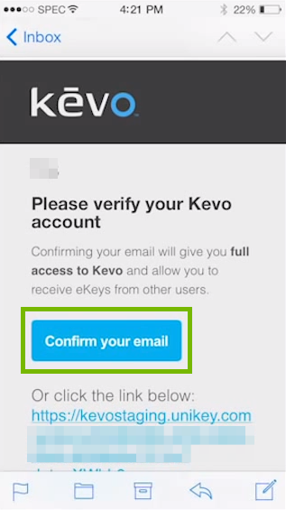 screenshot of email conformation with confirm your email button highlighted