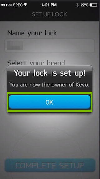 screenshot of dialog for lock setup with ok button highlighted