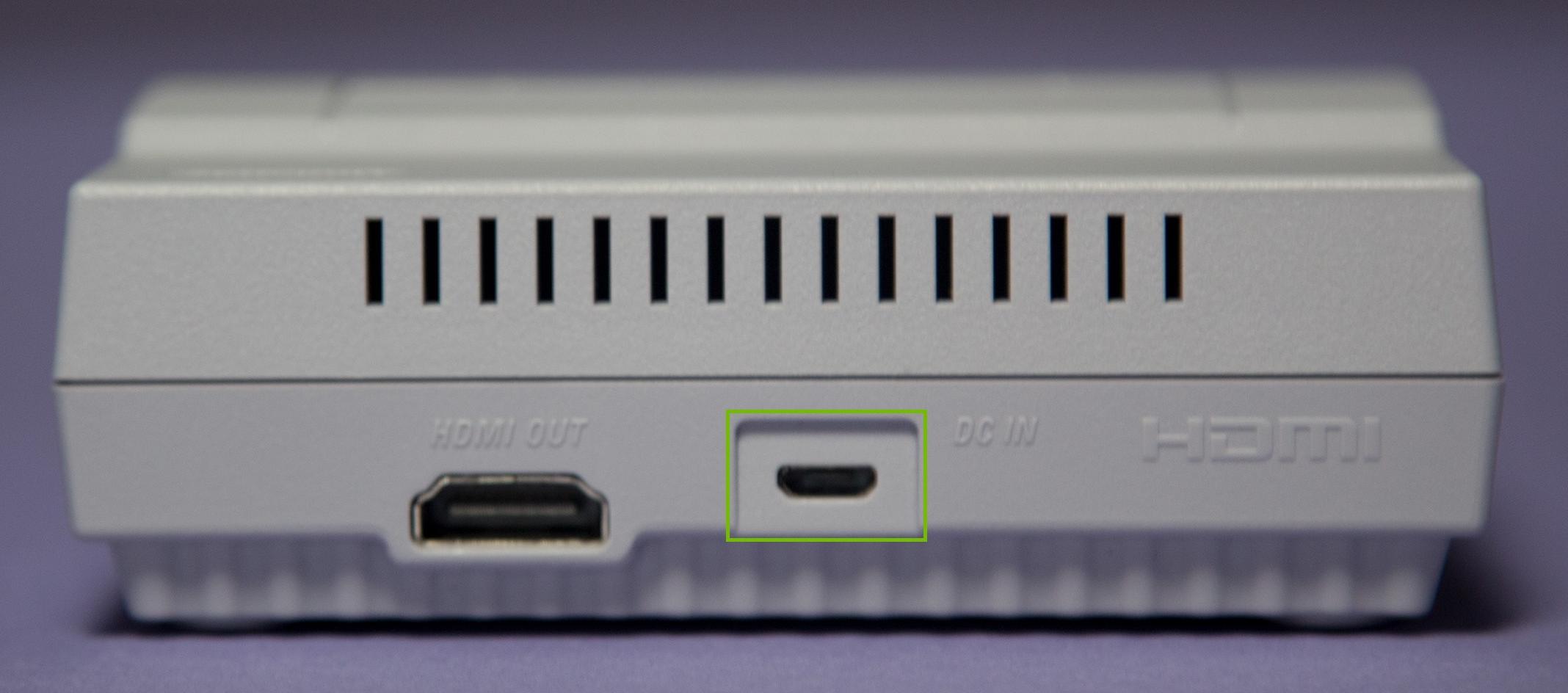 Back of SNES Classic power port highlighted