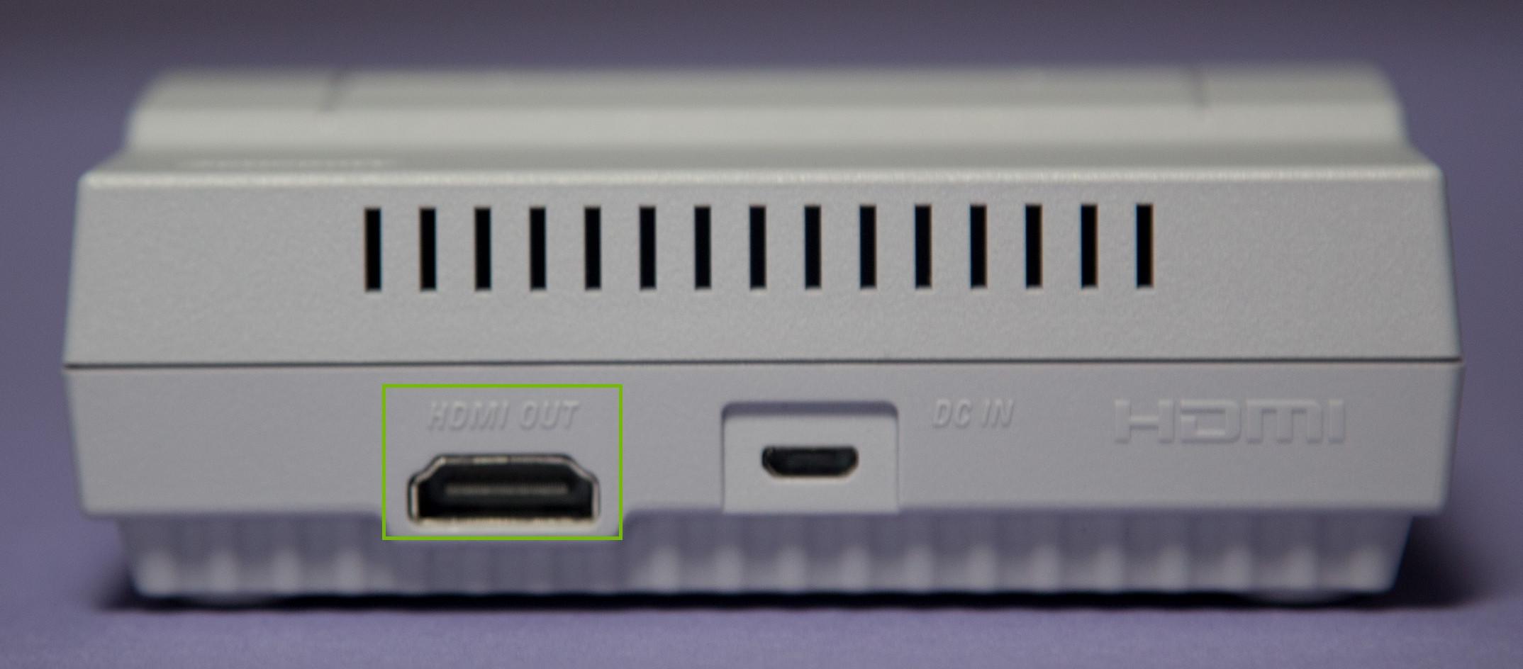 Back of SNES Classic HDMI port highlighted
