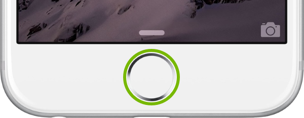 Home button highlighted on iOS device.