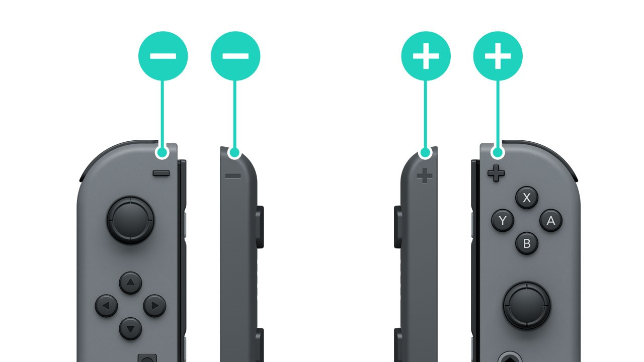 Nintendo Joy-Con and straps showing proper alignment with + and -