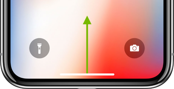 Arrow showing slide direction on iOS screen.