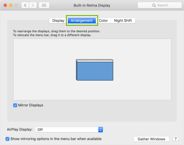 Arrangement tab highlighted