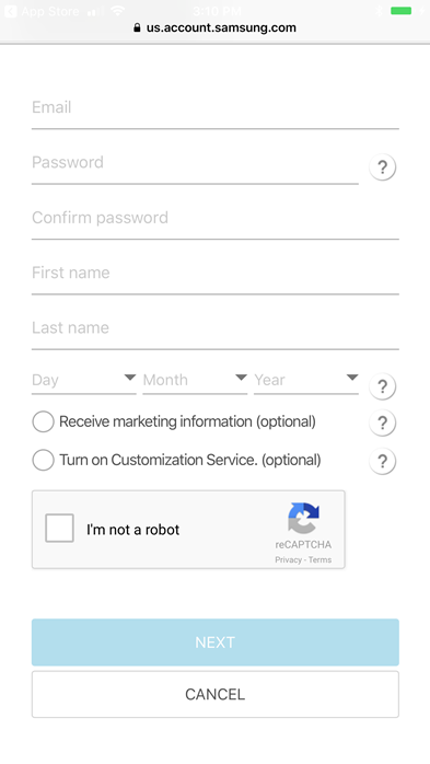 Samsung account information