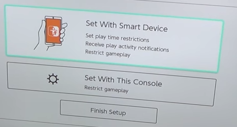 Nintendo switch select of whether to setup parental controls with a smart device or with the console