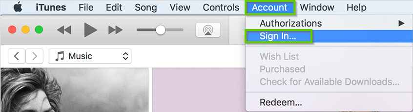 macOS version of itunes showing the sign in option