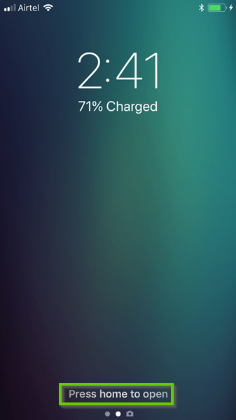 iOS device stating to press home to unlock