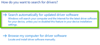Windows 10 search automatically for updated driver software