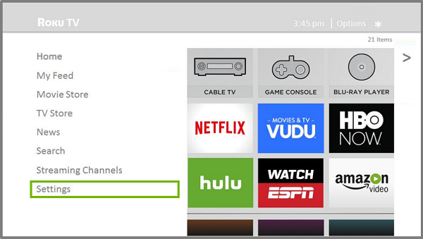 Home menu with Settings highlighted. Illustration