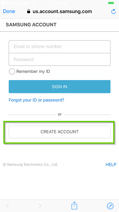 Smartthings samsung account setup page