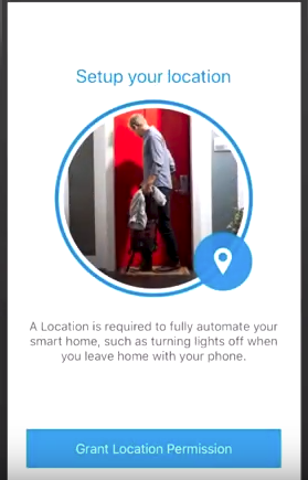 Smartthings app setup your location page with grant location permission button