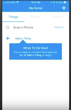 Smartthings app add a thing page