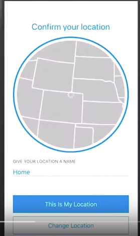 Smartthings app this is my location confirmation page