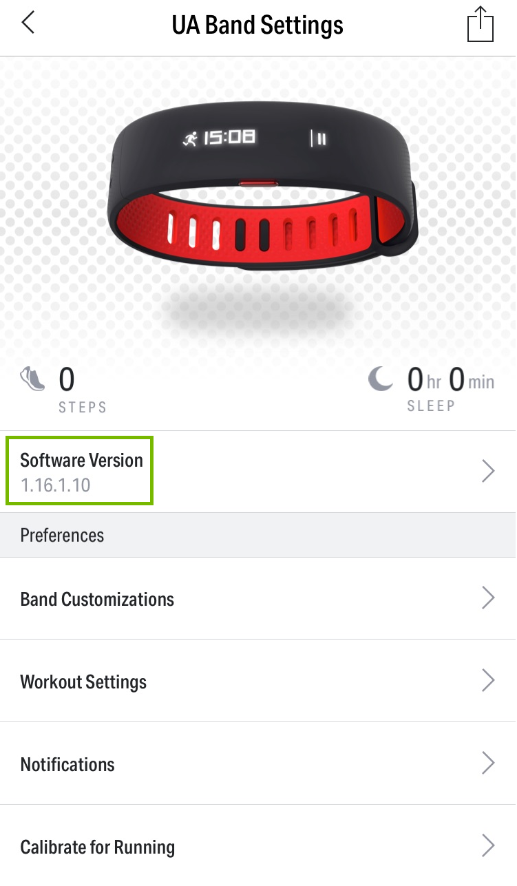 Tracker screen with software version highlighted