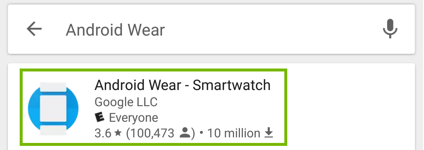 Play store search with android wear smartwatch highlighted