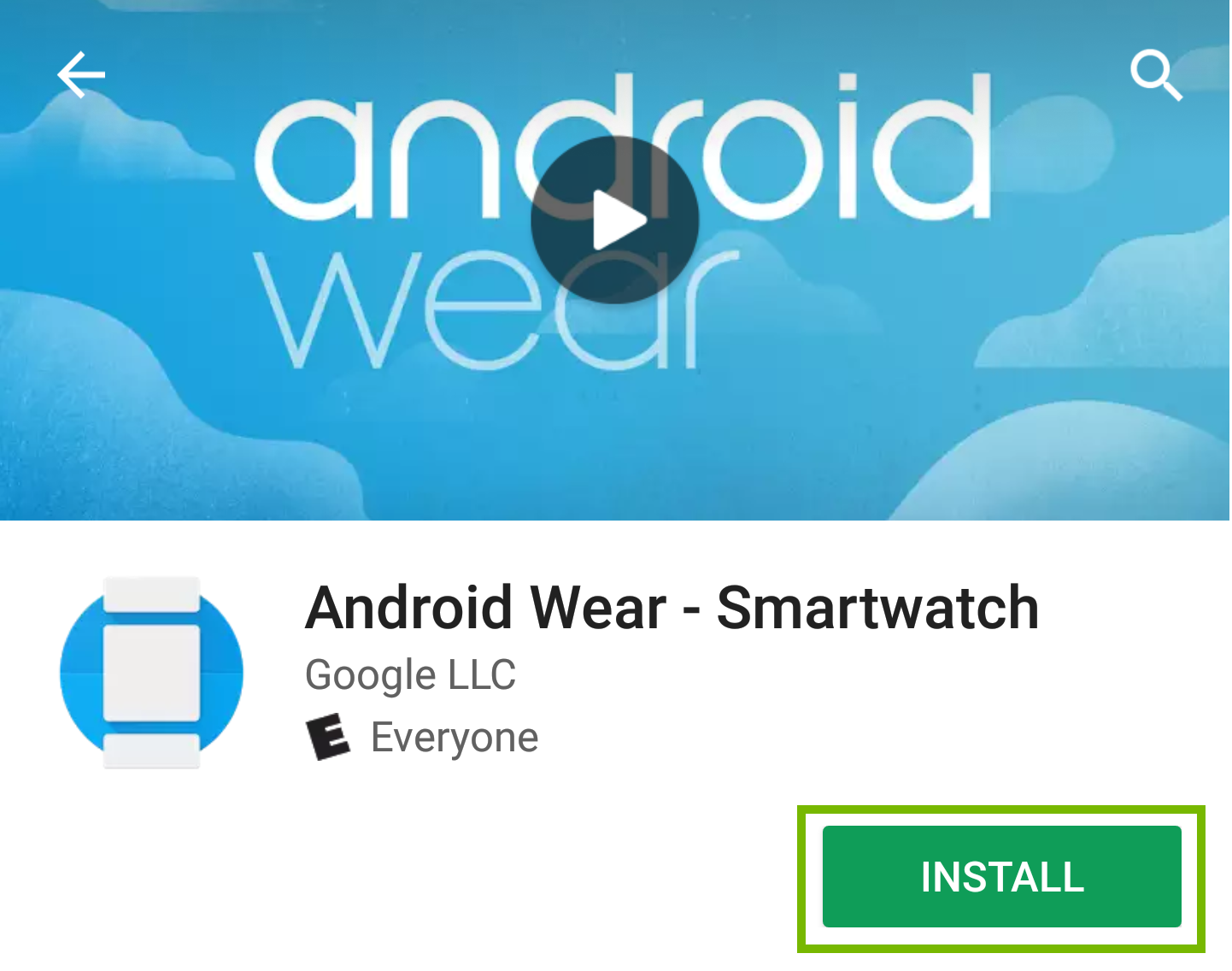 android wear app with install highlighted