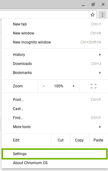settings highlighted in chrome menu