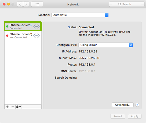 Network Preferences with active connection highlighted.