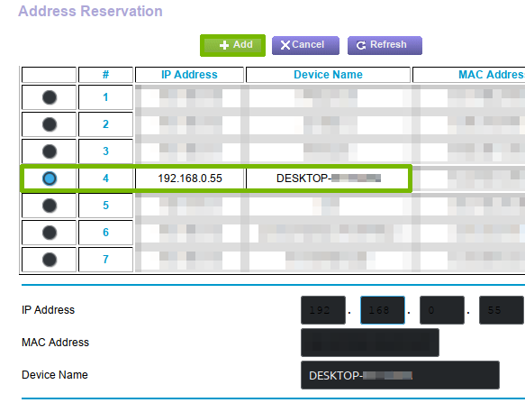 Creating an Address Reservation.