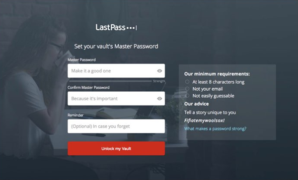 Lastpass setup. Screenshot.