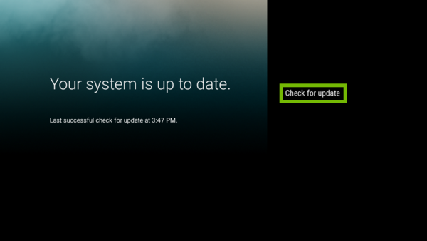 Update screen with Check for update highlighted.