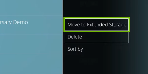 Options menu with Move to Extended Storage highlighted.