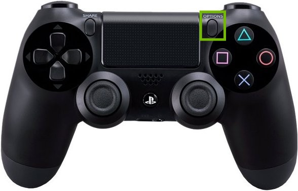 Controller with Options button highlighted.