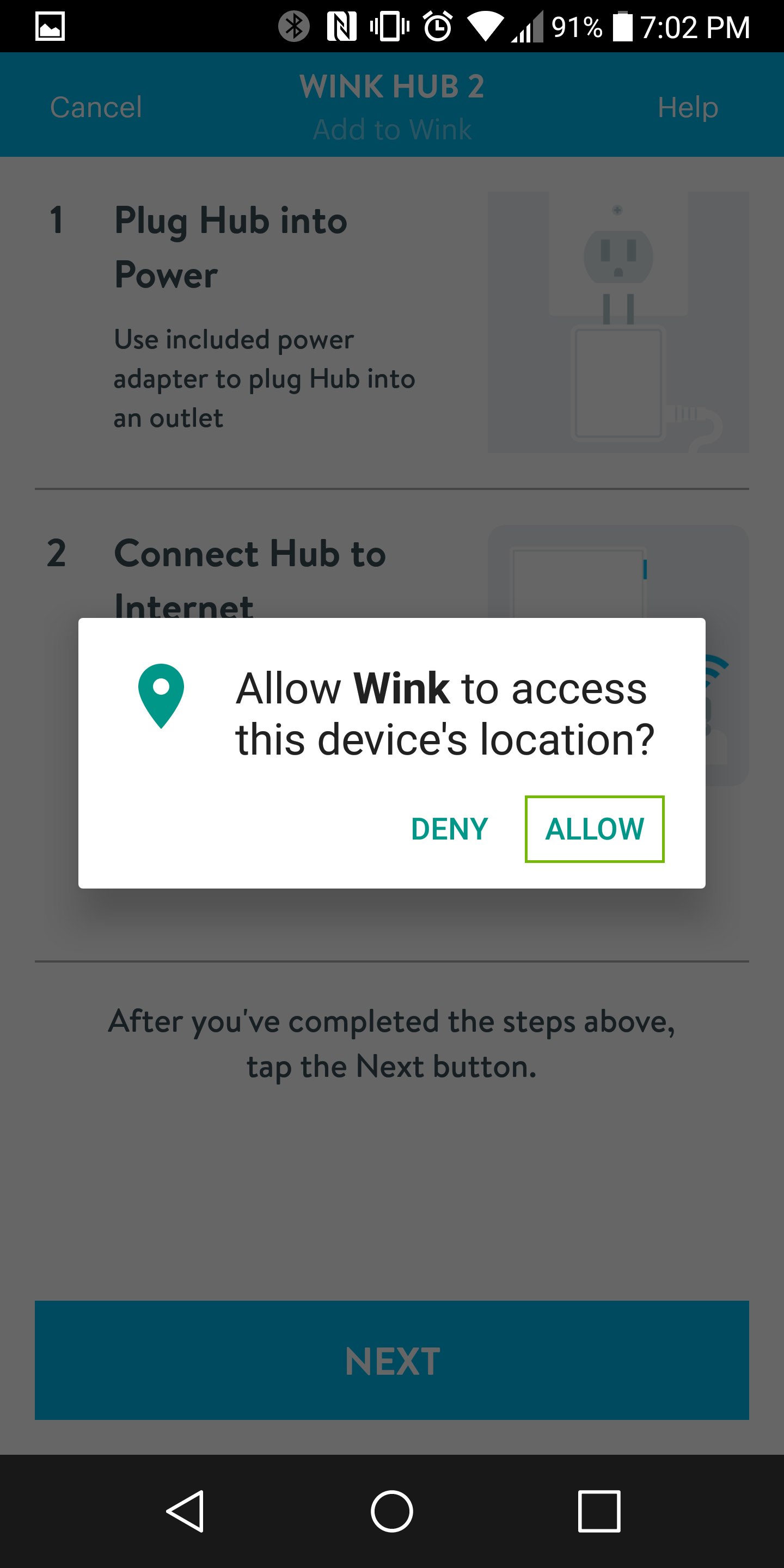 request for location dialog with allow highlighted