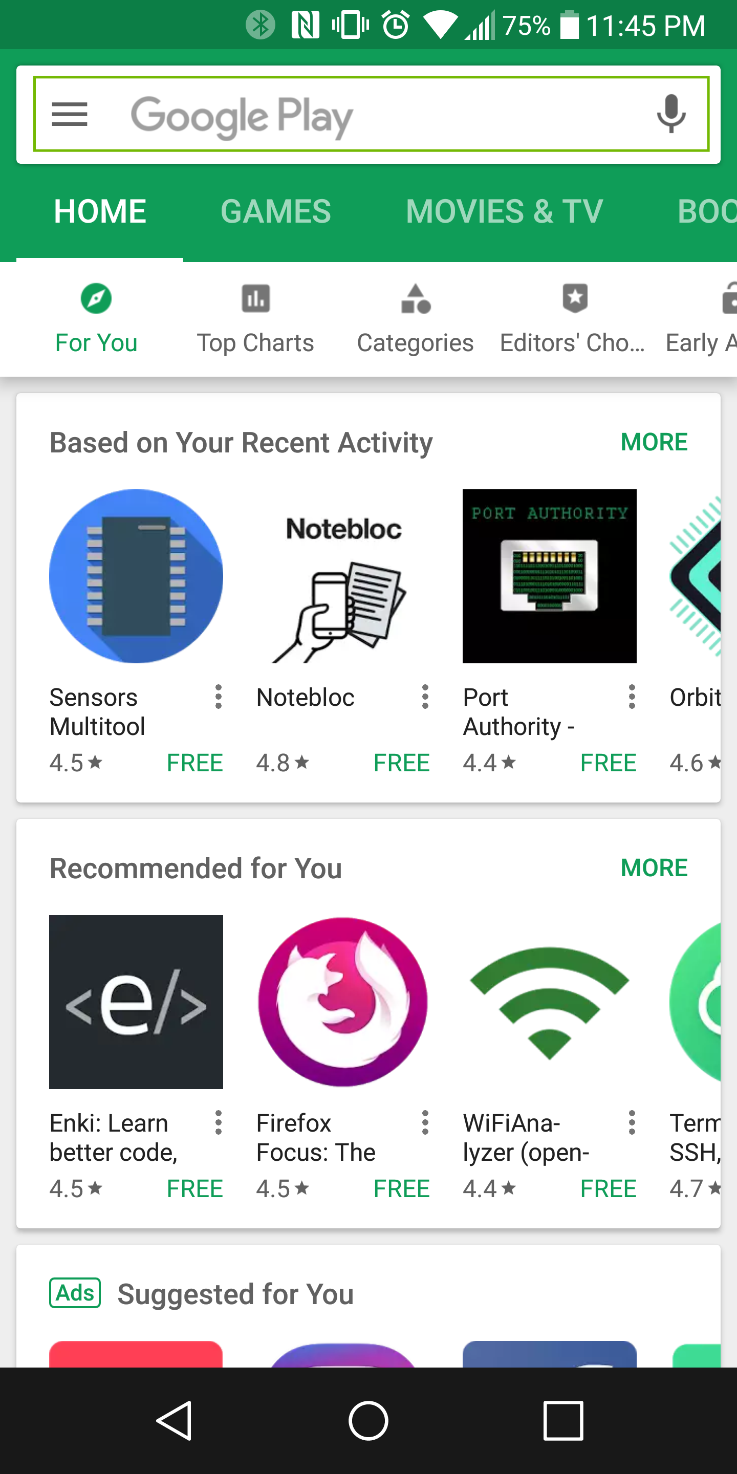 Play store with search bar highlighted
