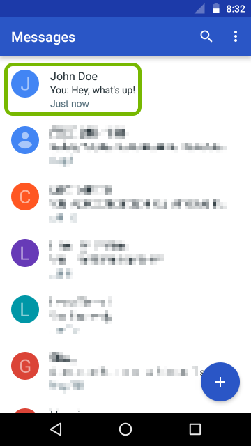 Conversation highlighted in Android Messages.