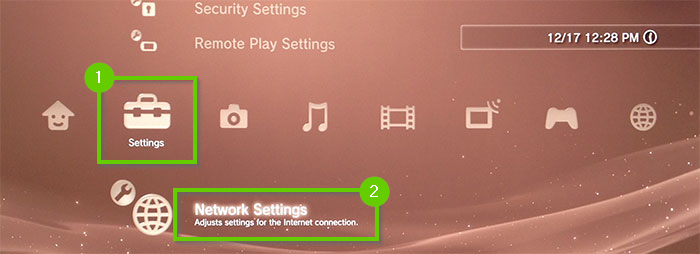 Playstation 3 settings menu showing network settings