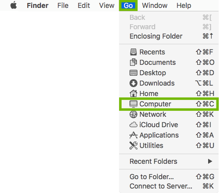 Finder Go menu with Computer highlighted.