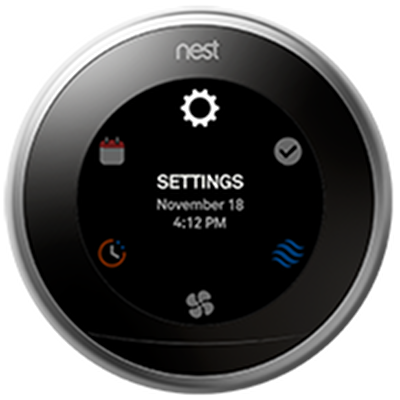 Nest thermostat highlighting the settings icon.