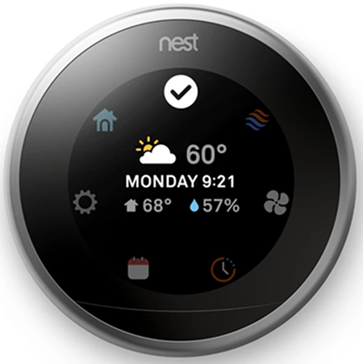Nest thermostat displaying the quick view menu.