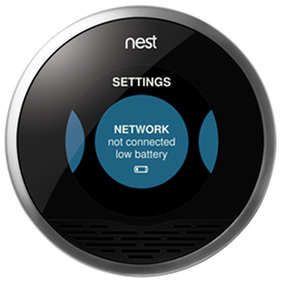 Nest thermostat settings menu highlighting the network option.