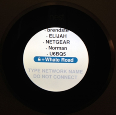 Nest thermostat highlighting a particular Wi-Fi network.