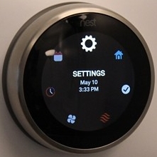 Nest thermostat quick menu ring highlighting the settings icon.