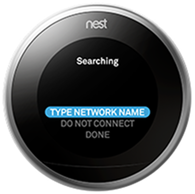 Nest thermostat searching for Wi-Fi networks.