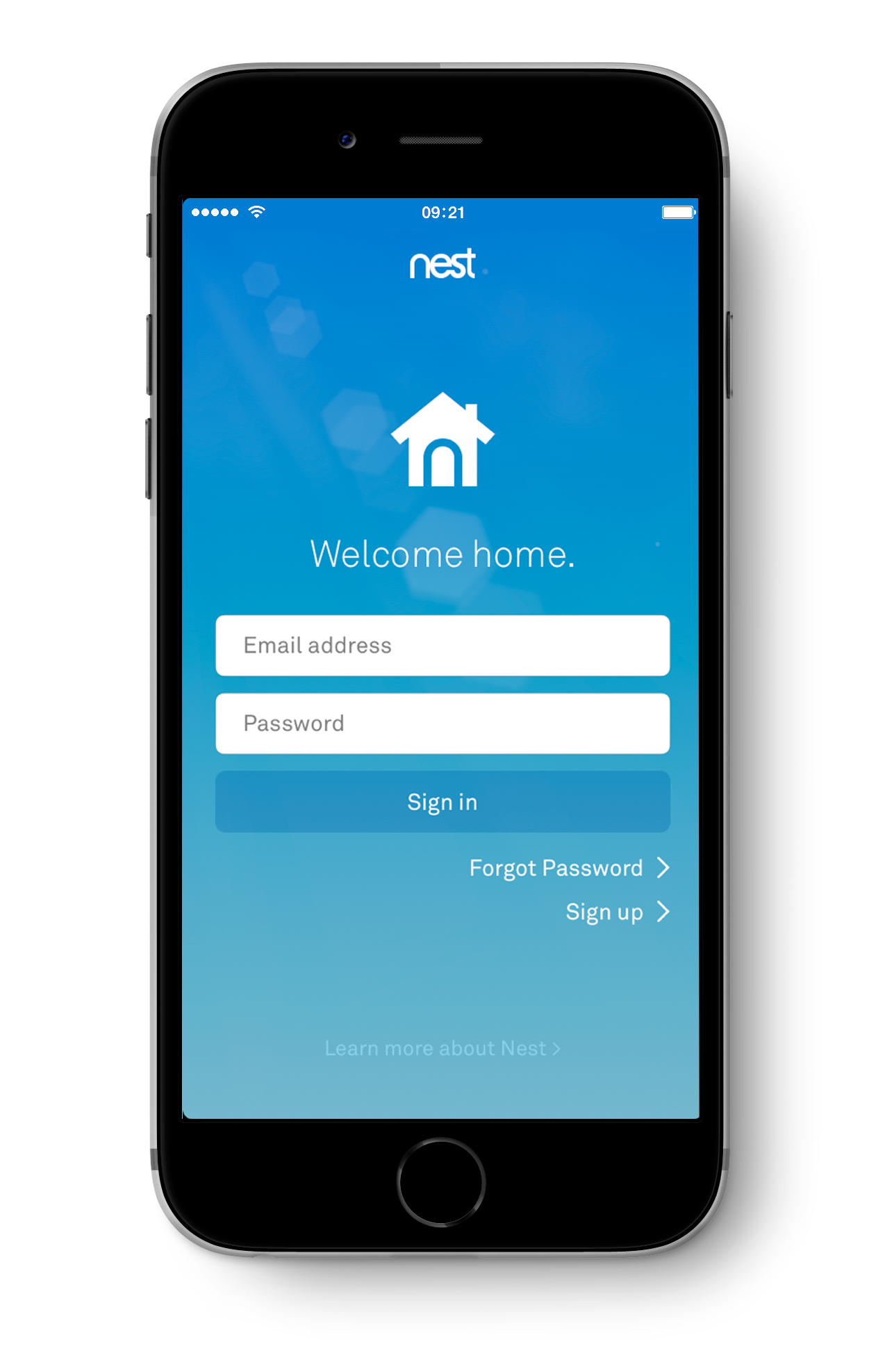 Nest app login screen.