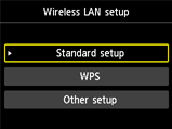 Wireless LAN setup menu with Standard Setup selected