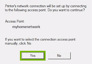 Conformation of which network to automatically connect to with Yes highlighted