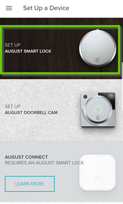 Android set up screen with August Smart Lock selected