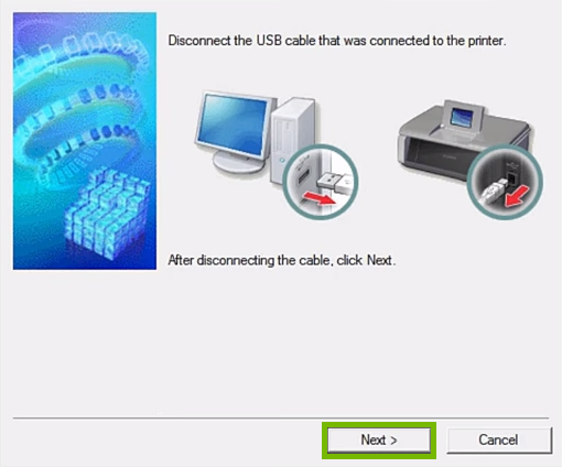 Message to unplug the USB cable from the computer and printer