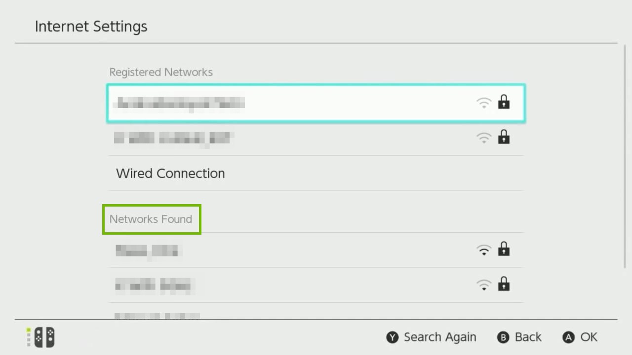 Internet settings with a list of known networks and available networks with networks found highlighted