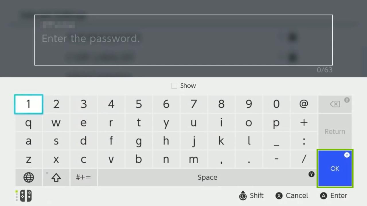 virtual keyboard with network key field and ok is highlighted