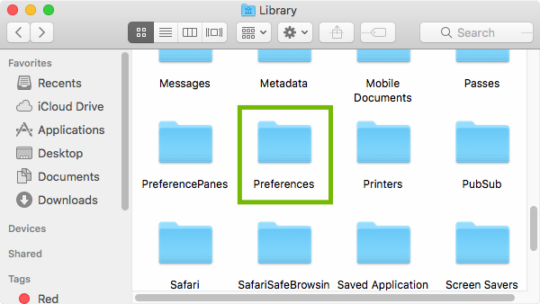 Home Library with Preferences highlighted.