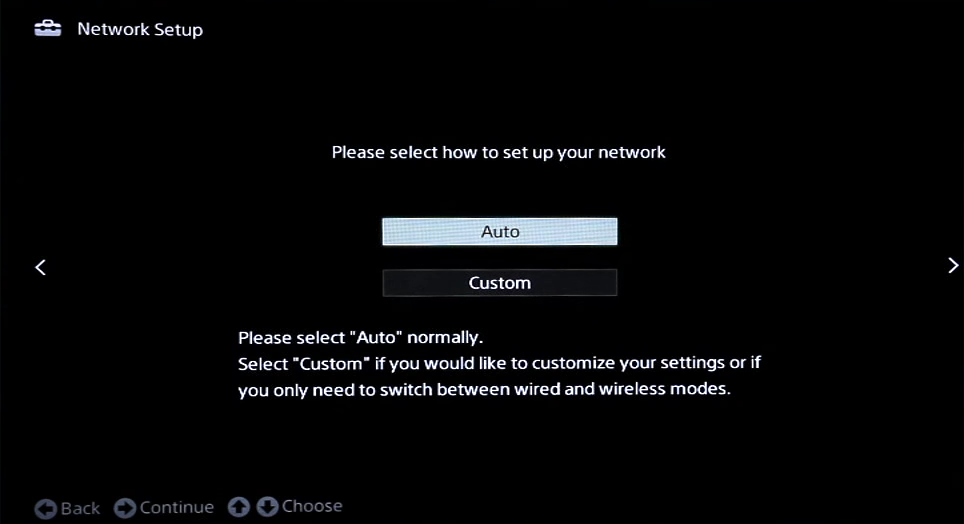 Network setup with auto and custom options