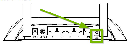Back of router with reset button highlighted